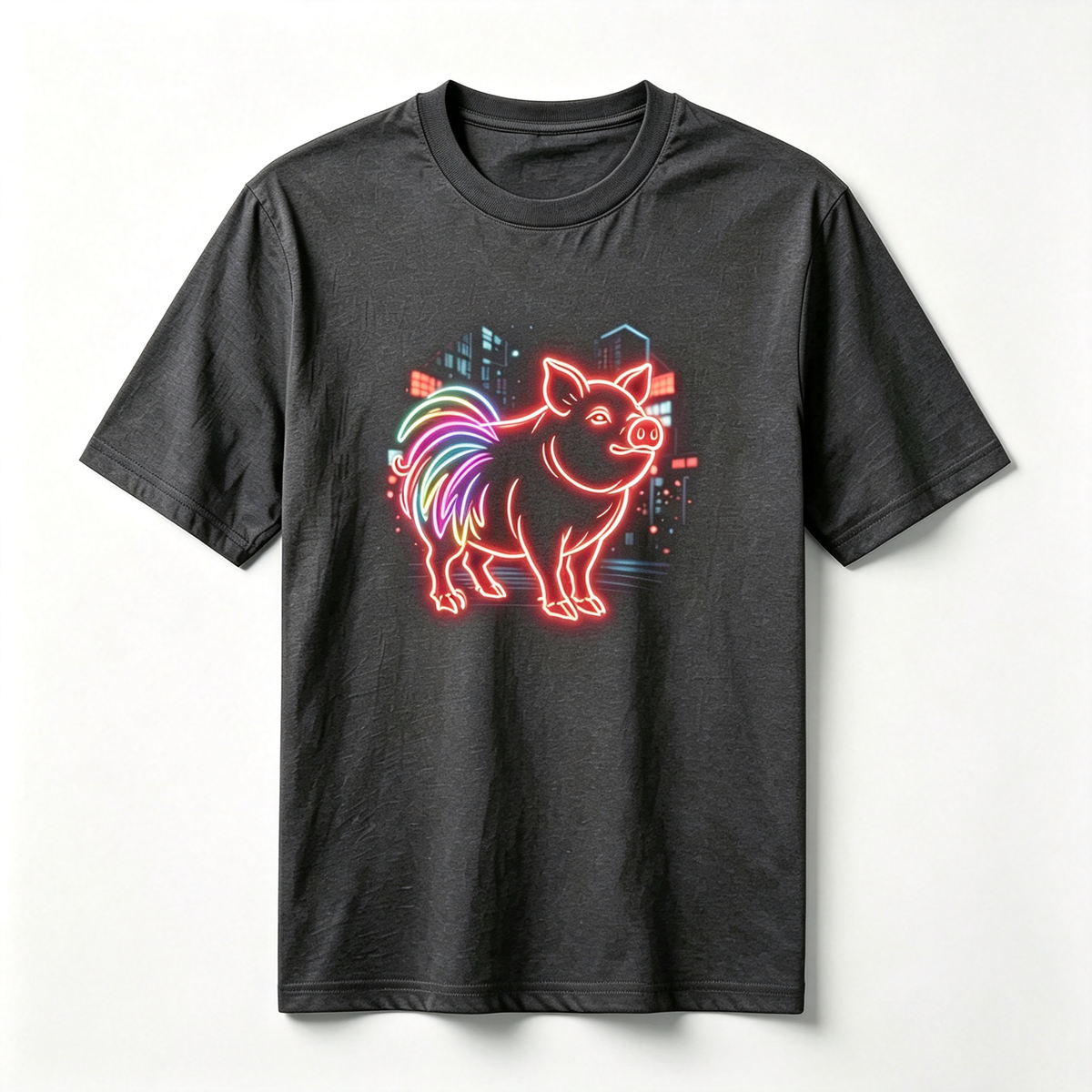 Neon Zodiac | Year of the Pig Graphic T-Shirt – HK – Inspired Neon Art Print Crew Neck Cotton Tee