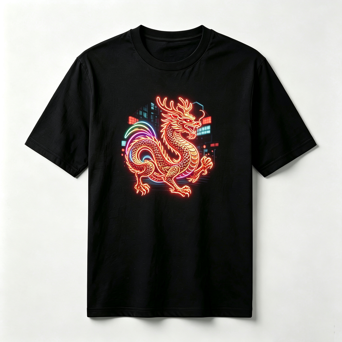 Neon Zodiac | Year of the Dragon Graphic T-Shirt – HK – Inspired Neon Art Print Crew Neck Cotton Tee
