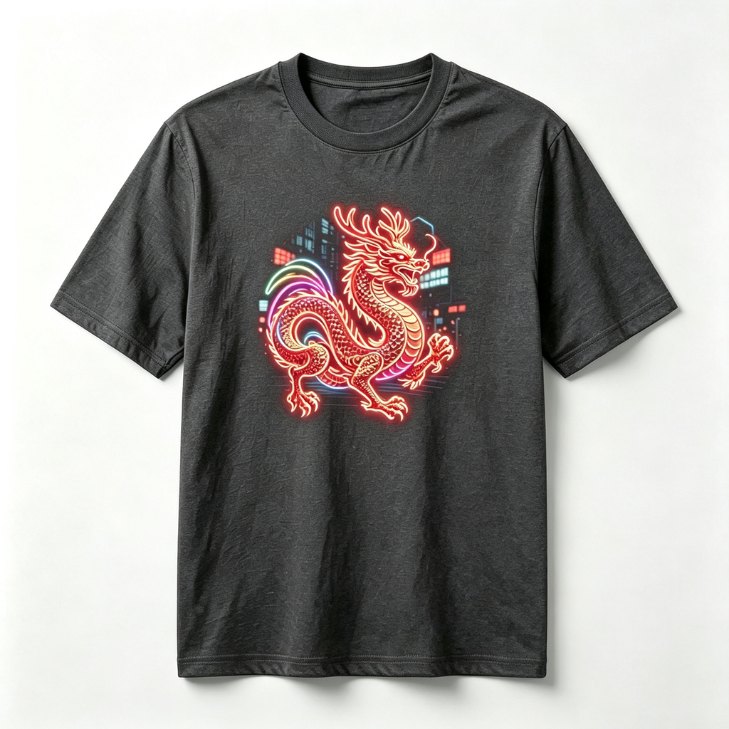 Neon Zodiac | Year of the Dragon Graphic T-Shirt – HK – Inspired Neon Art Print Crew Neck Cotton Tee