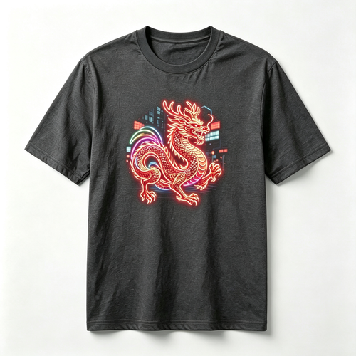Neon Zodiac | Year of the Dragon Graphic T-Shirt – HK – Inspired Neon Art Print Crew Neck Cotton Tee
