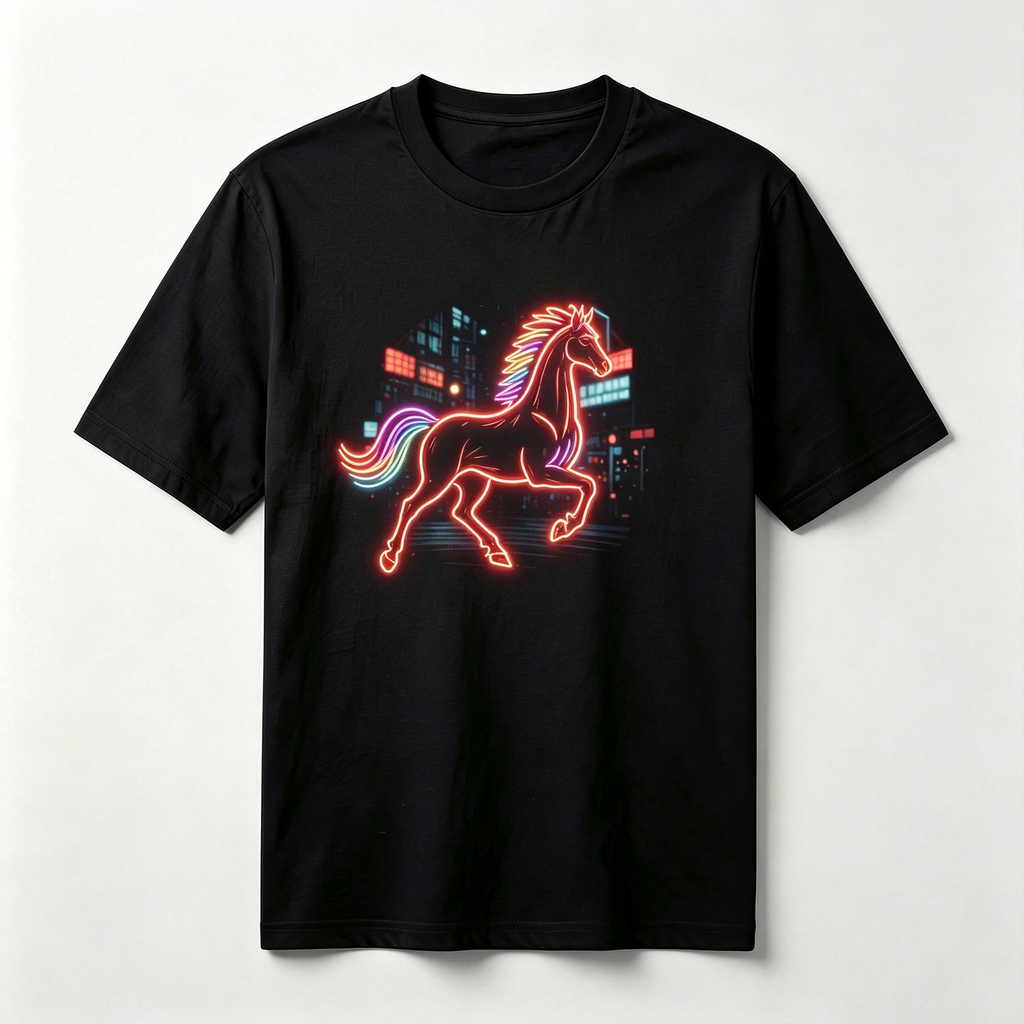 Neon Zodiac | Year of the Horse Graphic T-Shirt – HK – Inspired Neon Art Print Crew Neck Cotton Tee