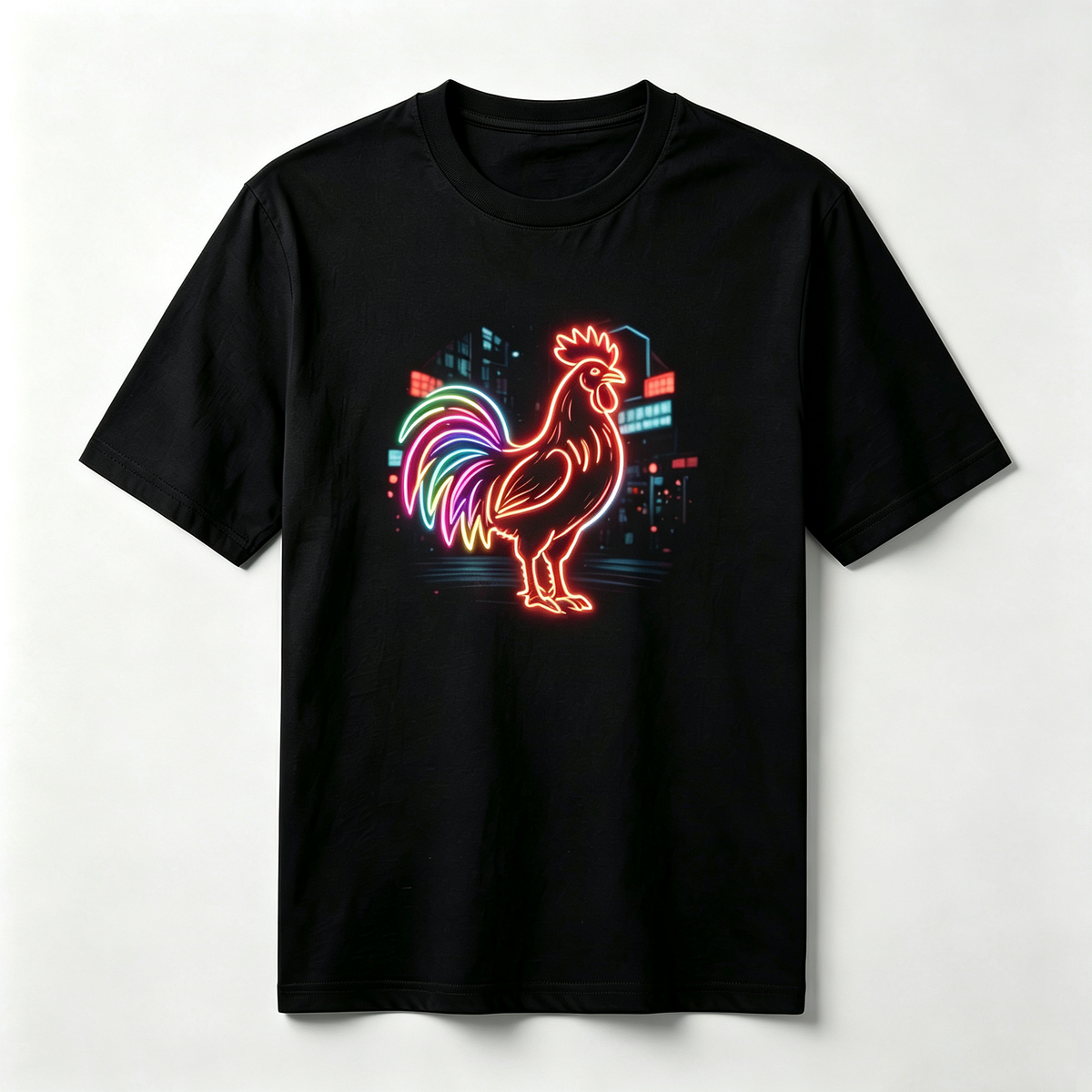 Neon Zodiac | Year of the Rooster Graphic T-Shirt – HK – Inspired Neon Art Print Crew Neck Cotton Tee