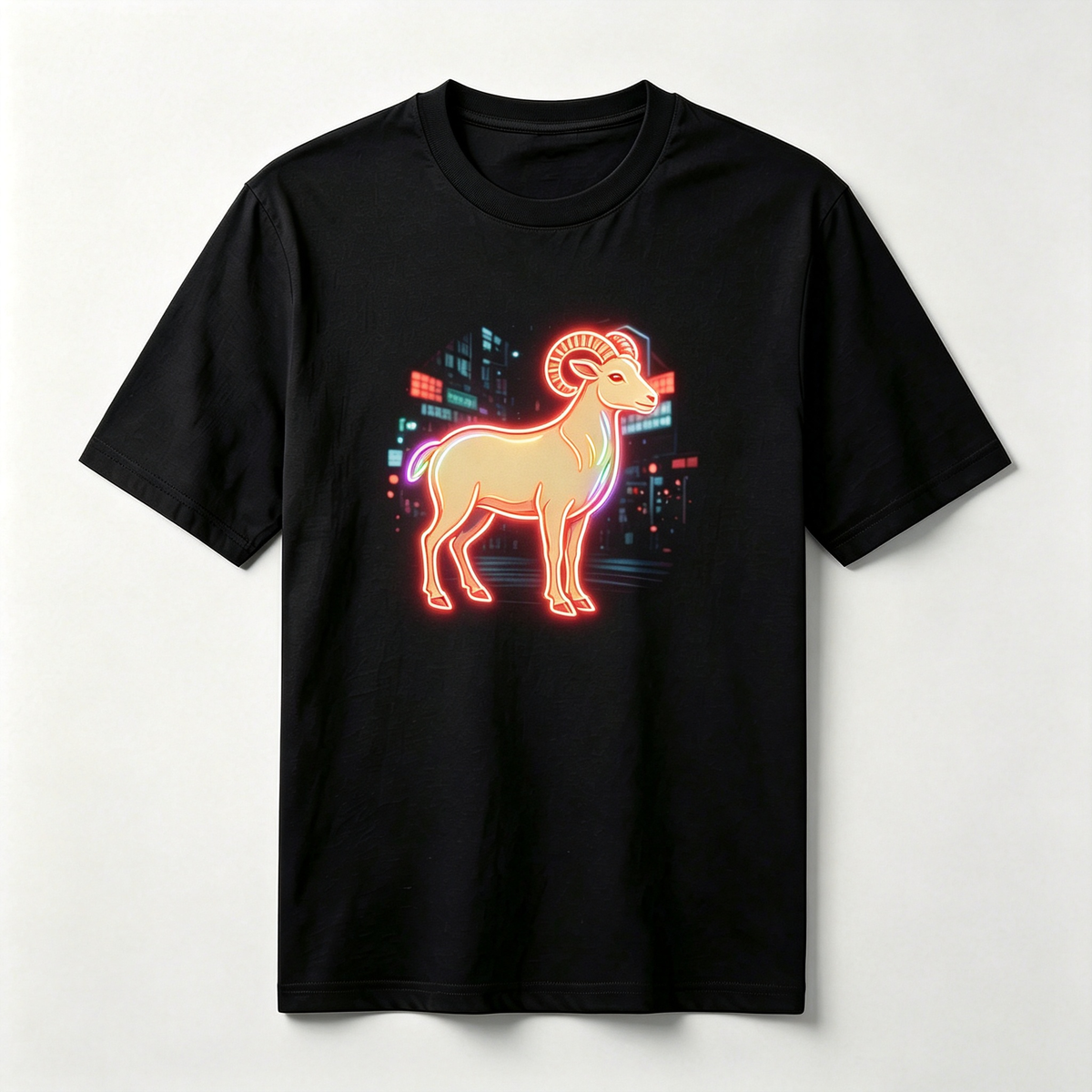 Neon Zodiac | Year of the Goat Graphic T-Shirt – HK – Inspired Neon Art Print Crew Neck Cotton Tee