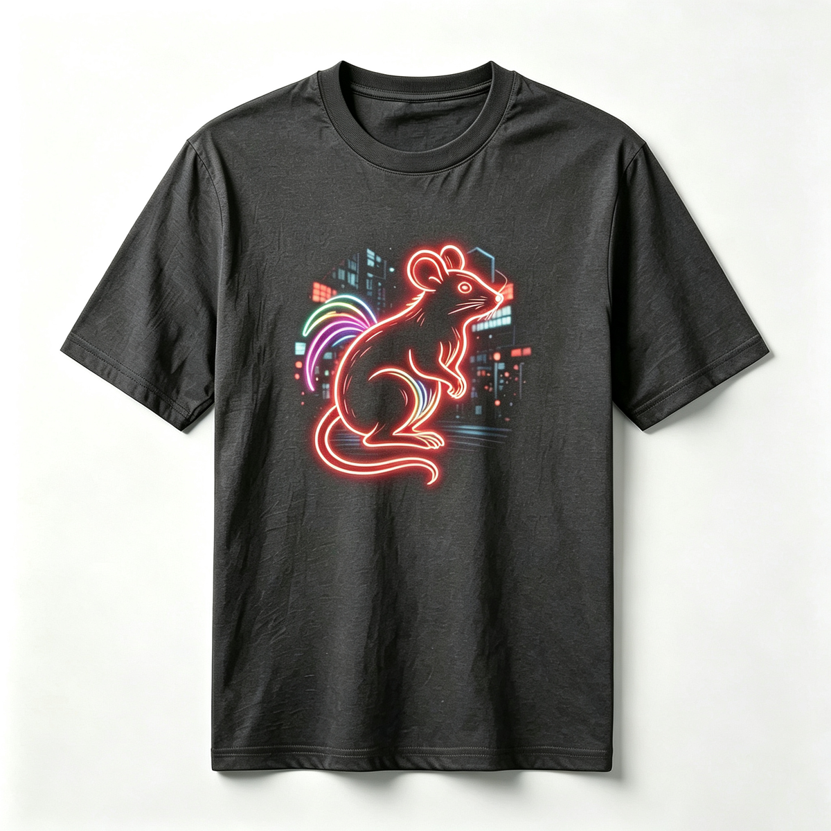 Neon Zodiac | Year of the Rat Graphic T-Shirt – HK – Inspired Neon Art Print Crew Neck Cotton Tee