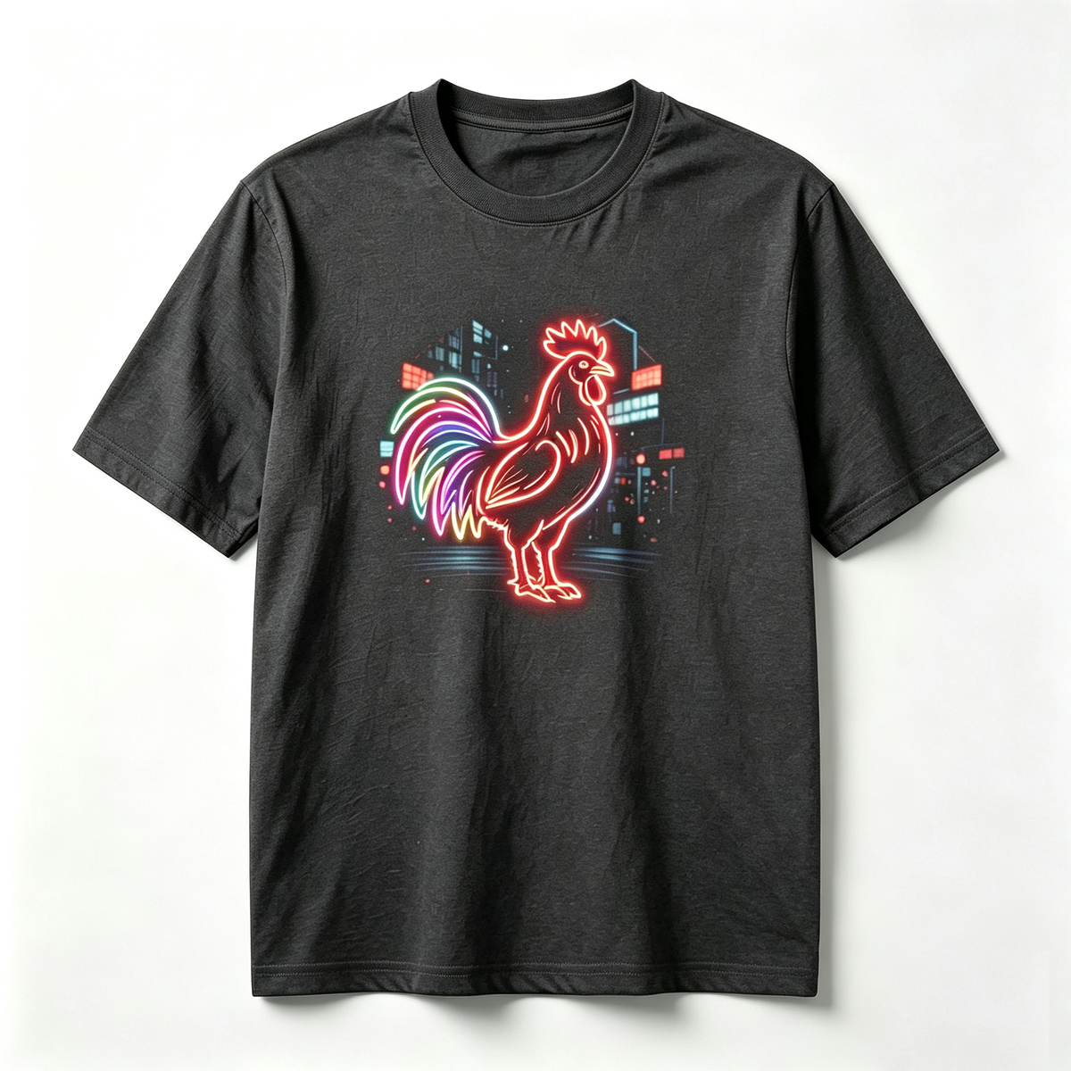 Neon Zodiac | Year of the Rooster Graphic T-Shirt – HK – Inspired Neon Art Print Crew Neck Cotton Tee