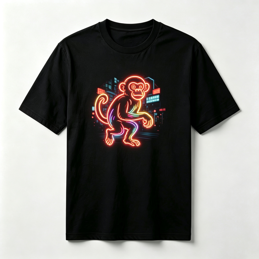 Neon Zodiac | Year of the Monkey Graphic T-Shirt – HK – Inspired Neon Art Print Crew Neck Cotton Tee