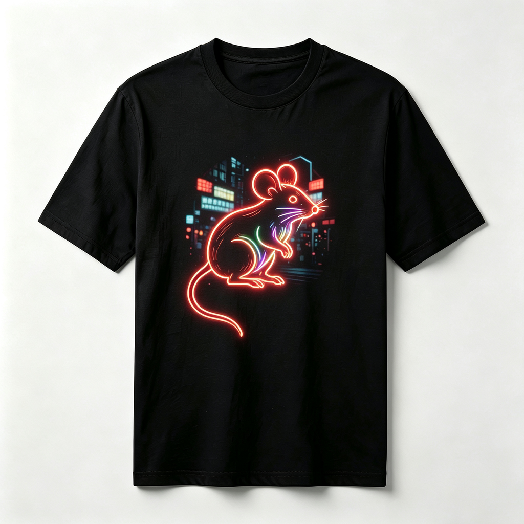 Neon Zodiac | Year of the Rat Graphic T-Shirt – HK – Inspired Neon Art Print Crew Neck Cotton Tee