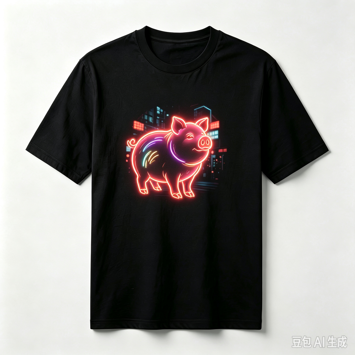 Neon Zodiac | Year of the Pig Graphic T-Shirt – HK – Inspired Neon Art Print Crew Neck Cotton Tee