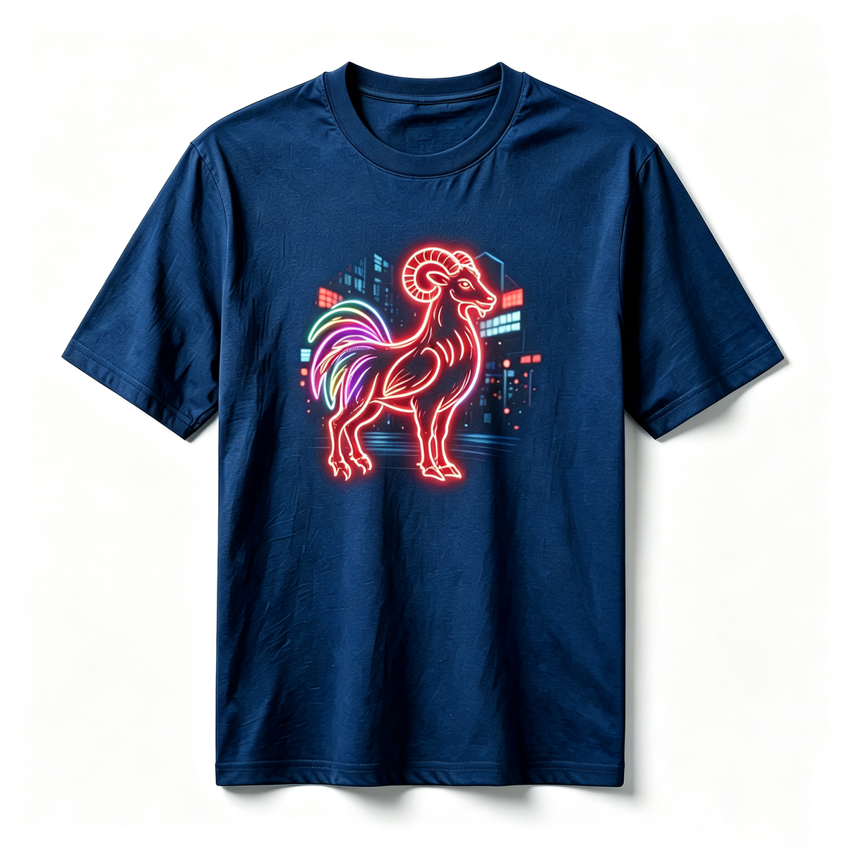 Neon Zodiac | Year of the Goat Graphic T-Shirt – HK – Inspired Neon Art Print Crew Neck Cotton Tee