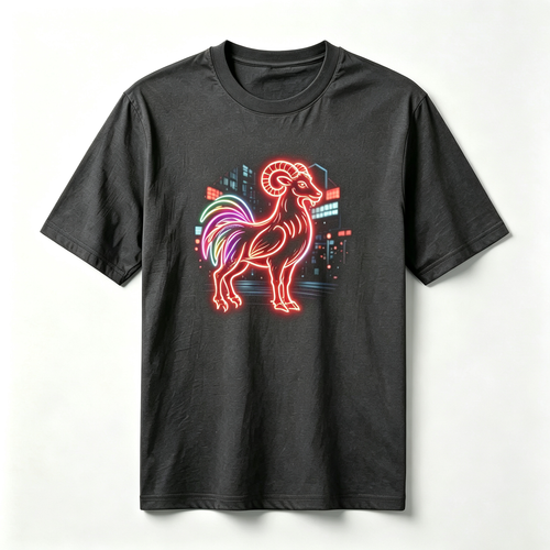 Neon Zodiac | Year of the Goat Graphic T-Shirt – HK – Inspired Neon Art Print Crew Neck Cotton Tee
