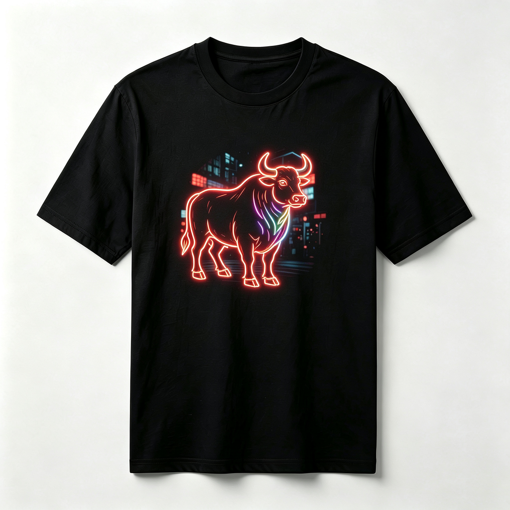 Neon Zodiac | Year of the Ox Graphic T-Shirt – HK – Inspired Neon Art Print Crew Neck Cotton Tee