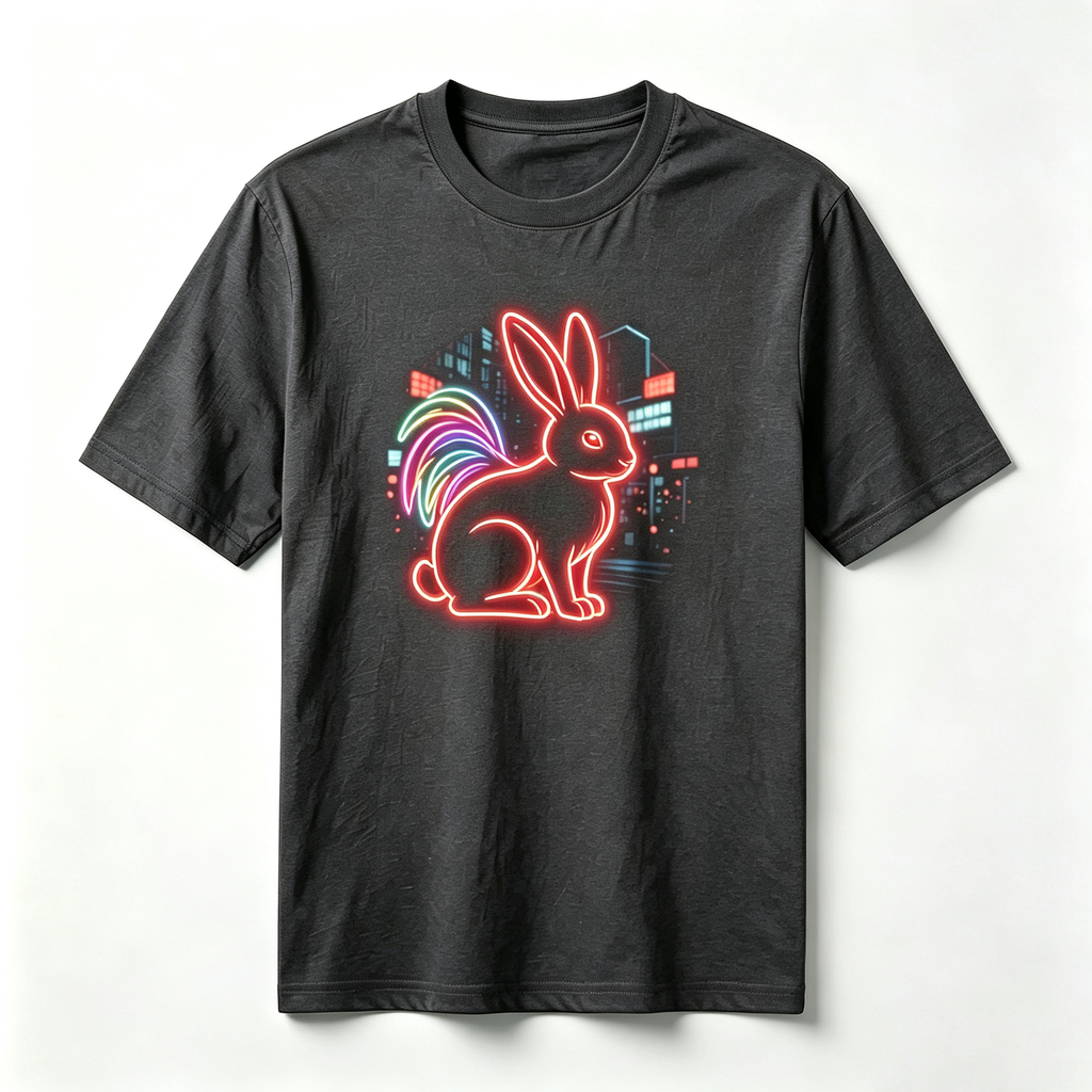 Neon Zodiac | Year of the Rabbit Graphic T-Shirt – HK – Inspired Neon Art Print Crew Neck Cotton Tee