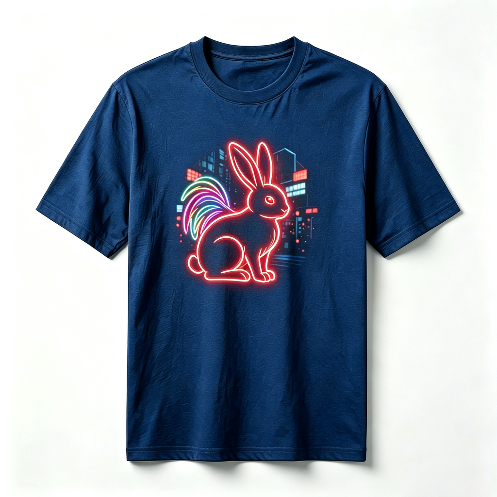 Neon Zodiac | Year of the Rabbit Graphic T-Shirt – HK – Inspired Neon Art Print Crew Neck Cotton Tee