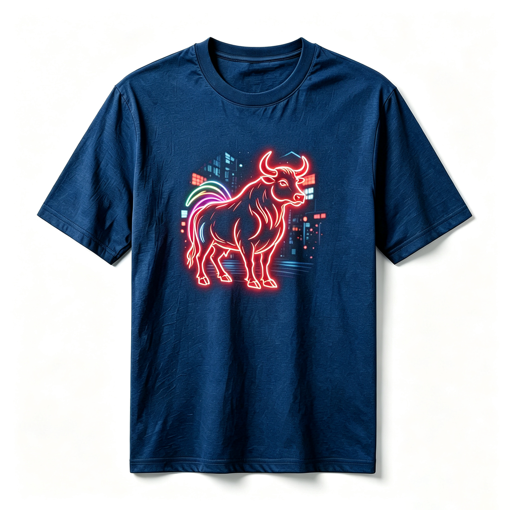 Neon Zodiac | Year of the Ox Graphic T-Shirt – HK – Inspired Neon Art Print Crew Neck Cotton Tee